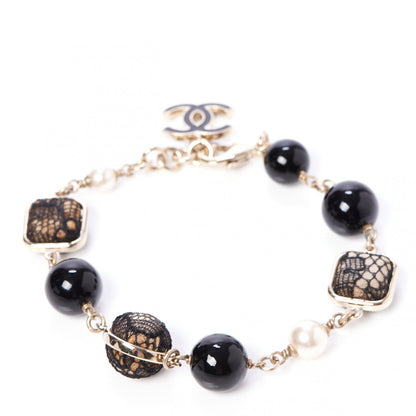 Chanel Lace Pearl Beaded CC Bracelet Black Gold 2 of 5