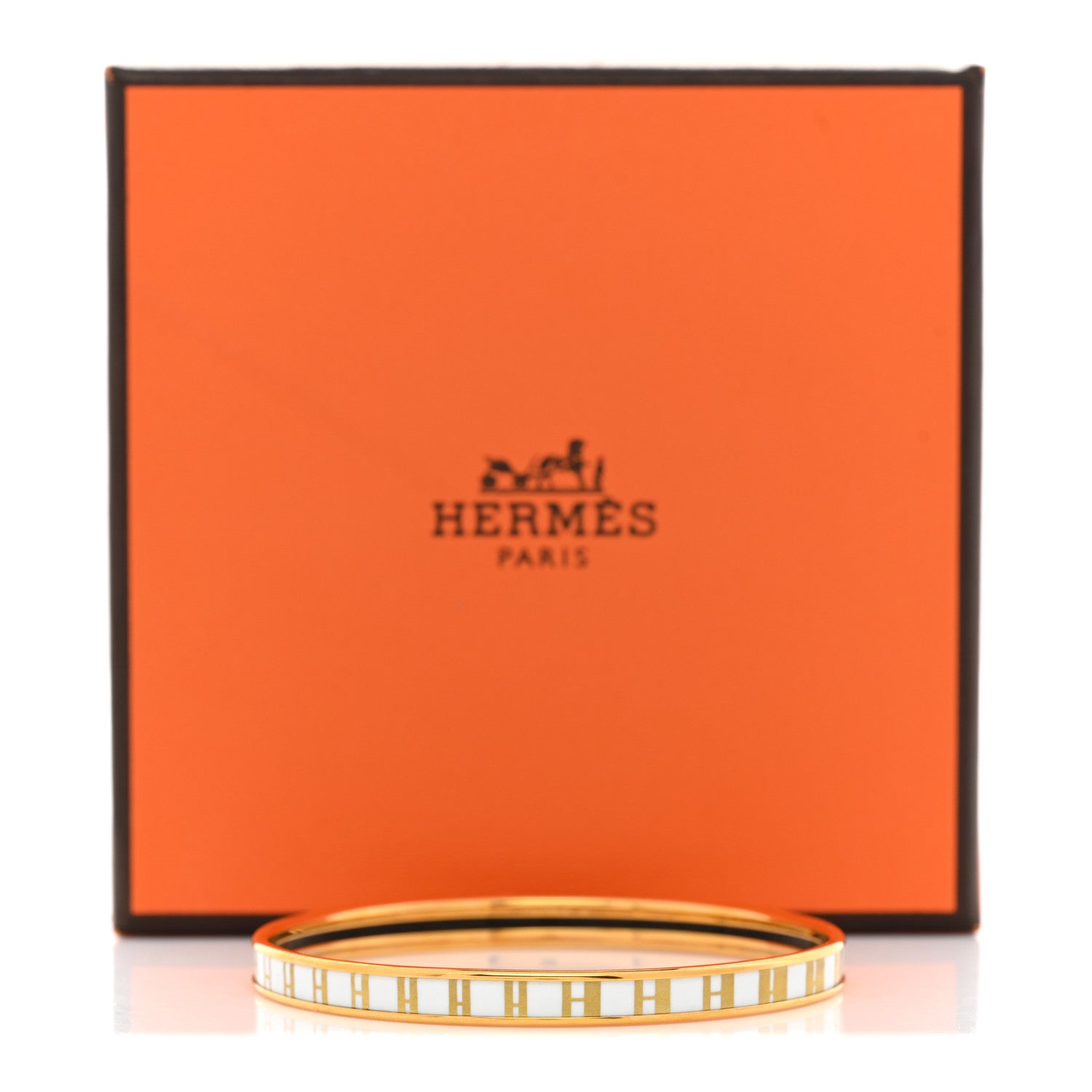 Hermes Printed Enamel Extra Narrow OP'H Bracelet 65 Jaune D'Or White 6 of 6
