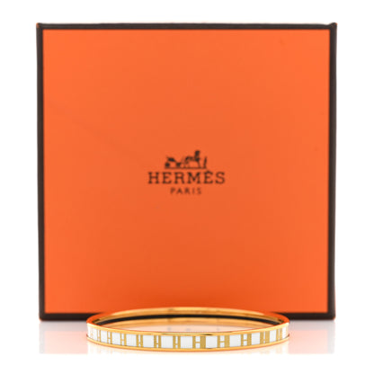 Hermes Printed Enamel Extra Narrow OP'H Bracelet 65 Jaune D'Or White 6 of 6