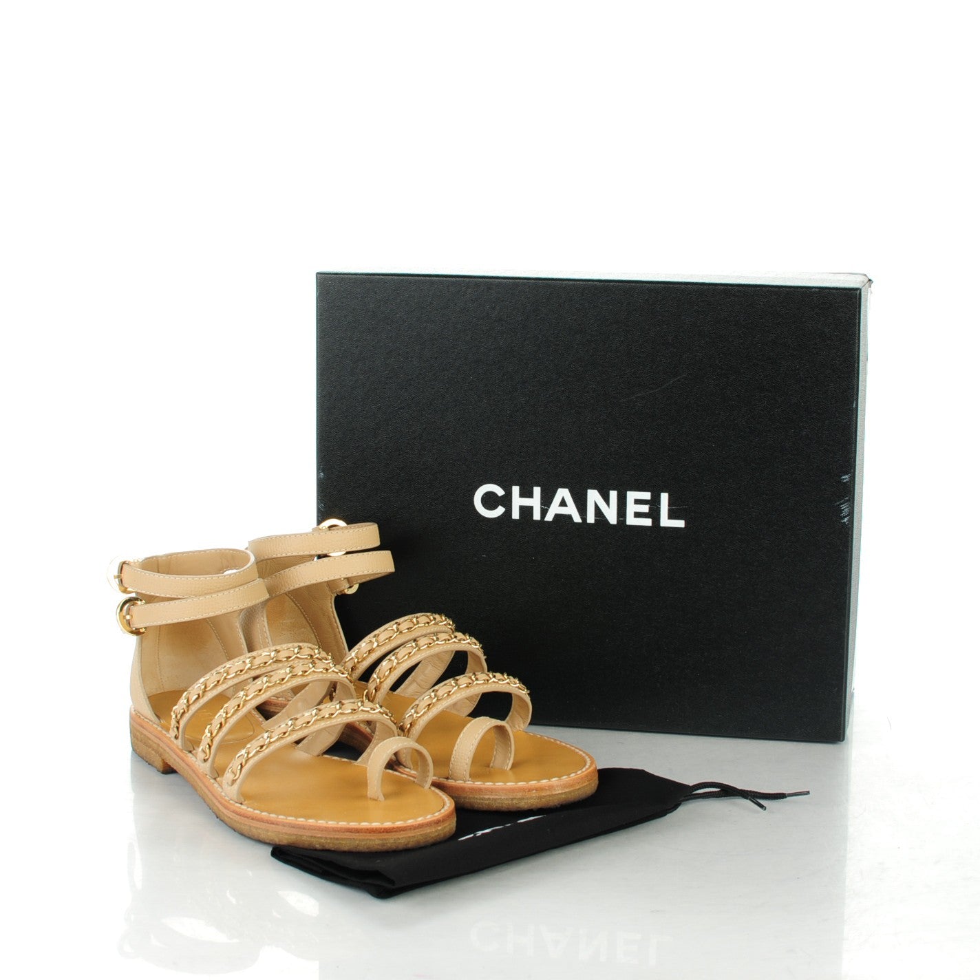 Calfskin CC Chain Sandals 38 Beige