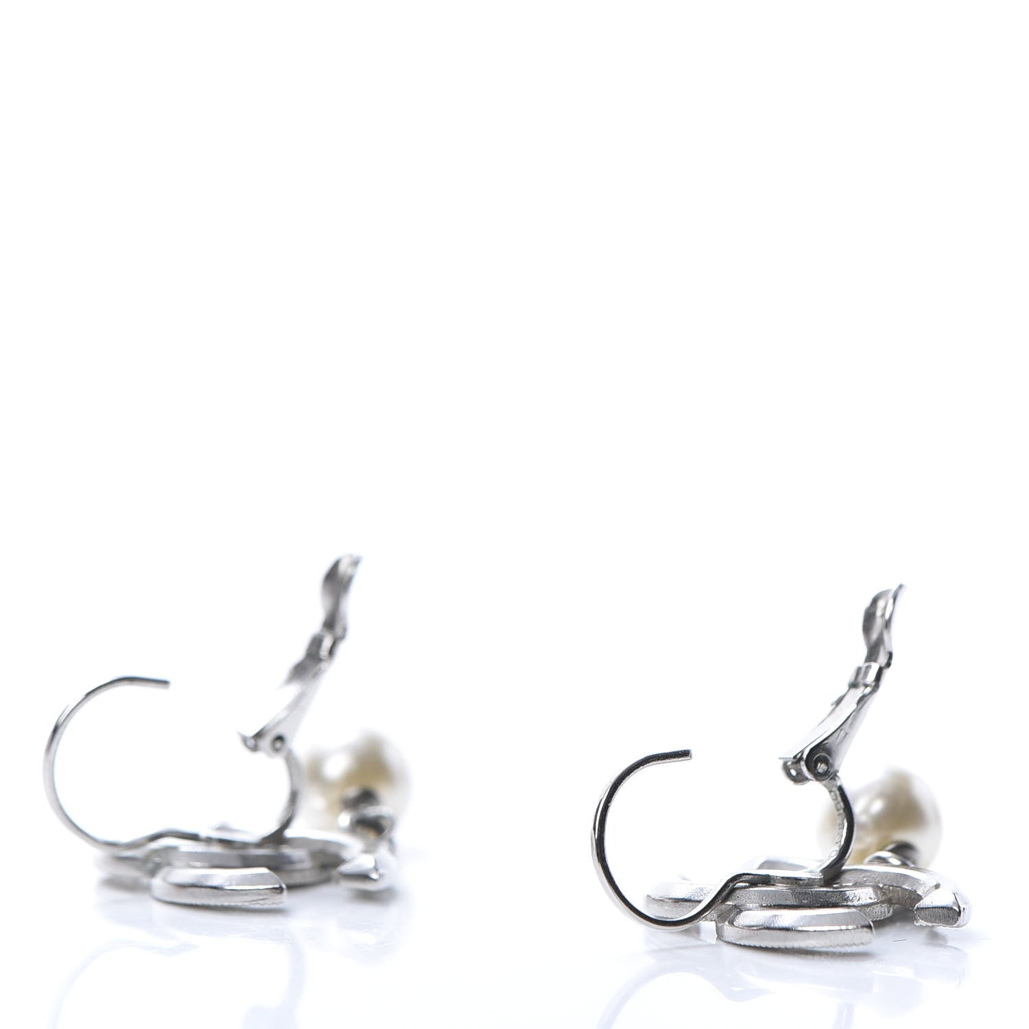 Chanel Baguette Crystal Pearl CC Drop Earrings Silver 3 of 4