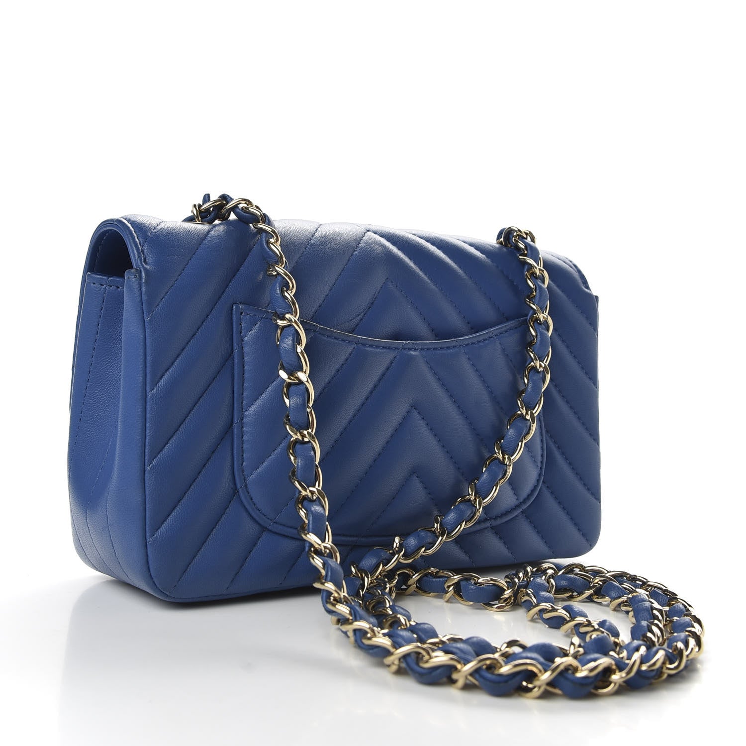 Chanel Lambskin Chevron Quilted Mini Rectangular Flap Blue 3 of 11