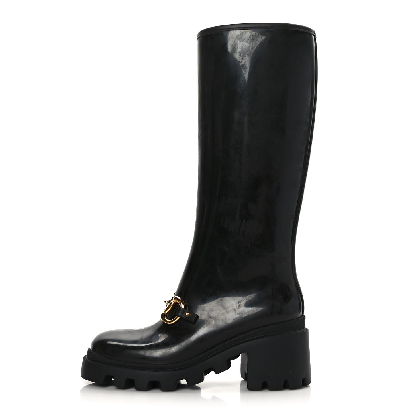 Rubber Horsebit Knee High Boots 37 Black
