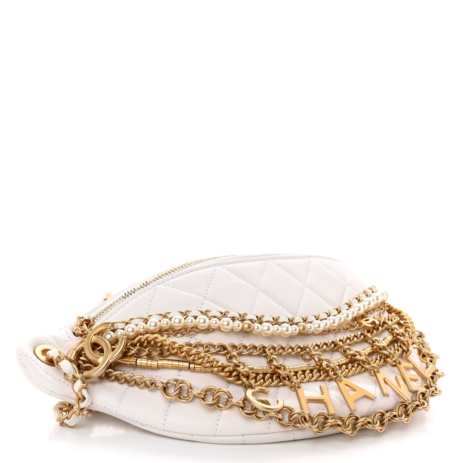 Chanel Lambskin Quilted All About Chains Waist Belt Bag White 4 of 11
