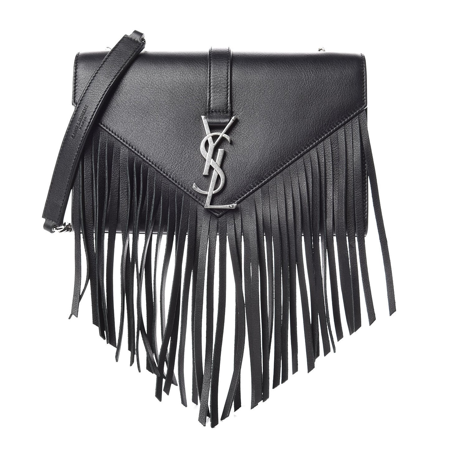 Calfskin Fringe Small Monogram Satchel Black
