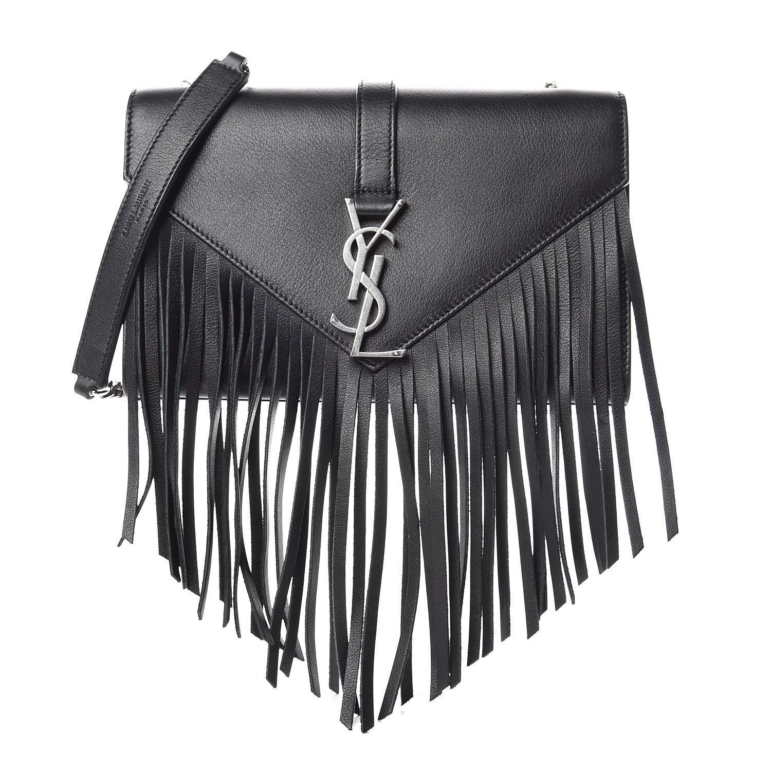 Saint Laurent Calfskin Fringe Small Monogram Satchel Black 1 of 12