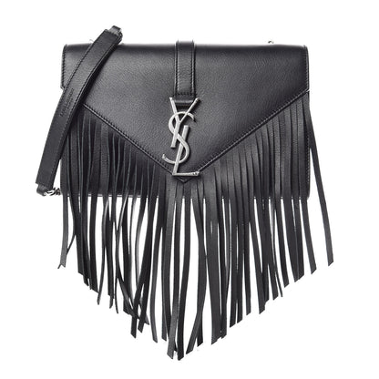 Saint Laurent Calfskin Fringe Small Monogram Satchel Black 1 of 12