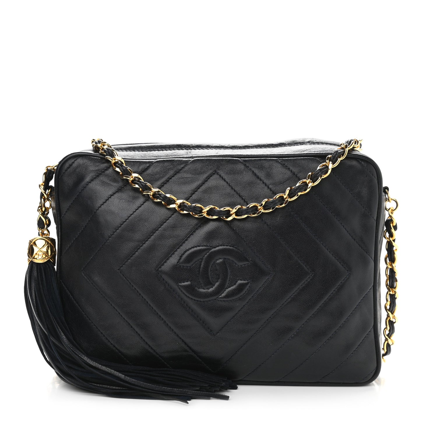 Lambskin Quilted CC Tassel Camera Case Navy