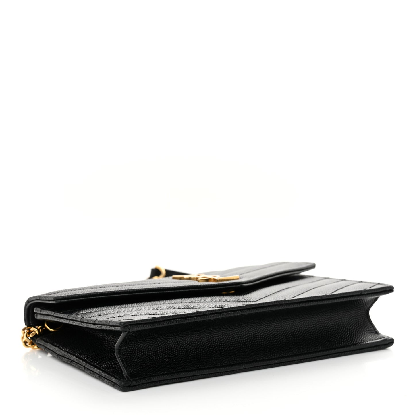 Grain De Poudre Matelasse Chevron Monogram Envelope Chain Wallet Black