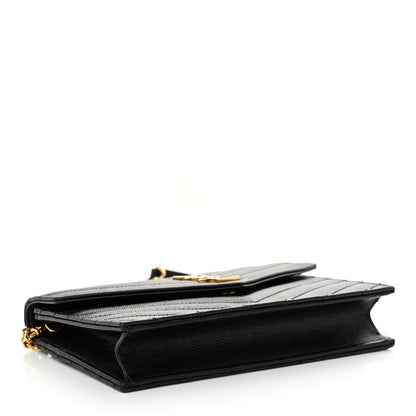 Saint Laurent Grain De Poudre Matelasse Chevron Monogram Envelope Chain Wallet Black 4 of 14