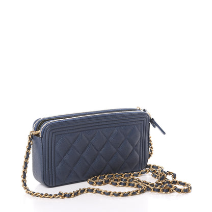 Chanel Caviar Quilted Small Boy Clutch With Chain Blue 3 of 12
