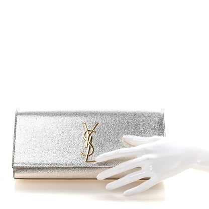 Saint Laurent Textured Metallic Calfskin Classic Monogram Cassandre Clutch Pale Gold 4 of 12