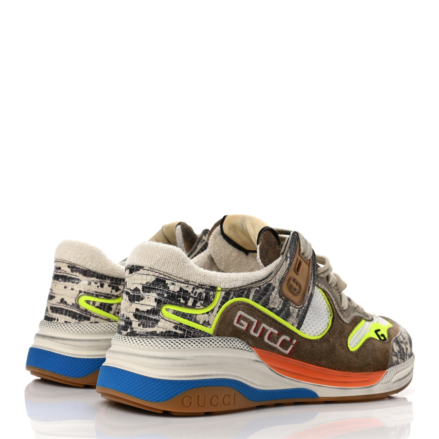Suede Calfskin Tejus Printed Womens Ultrapace Sneakers 36 Natural Ardesia Neon Yellow