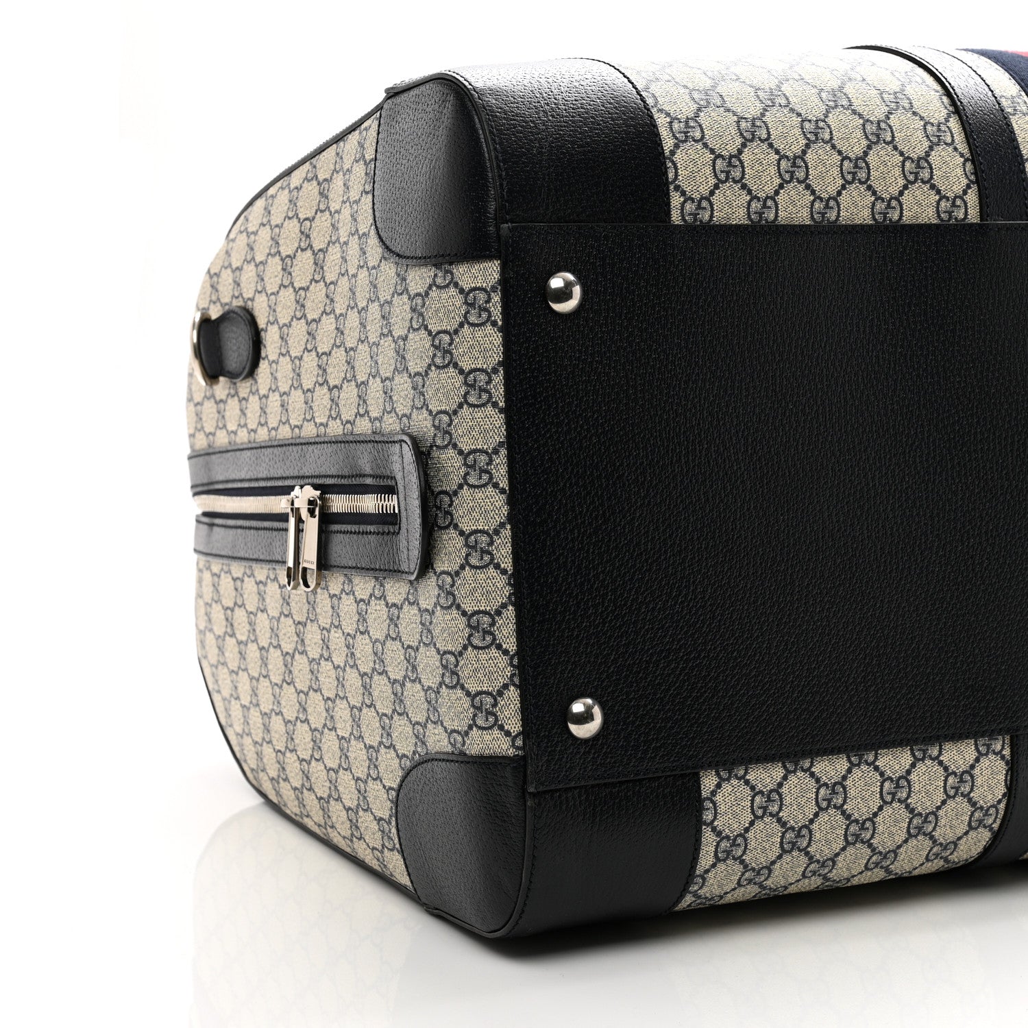 Gucci GG Supreme Monogram Textured Dollar Calfskin Web Large Savoy Duffle Bag Beige Blue 7 of 8