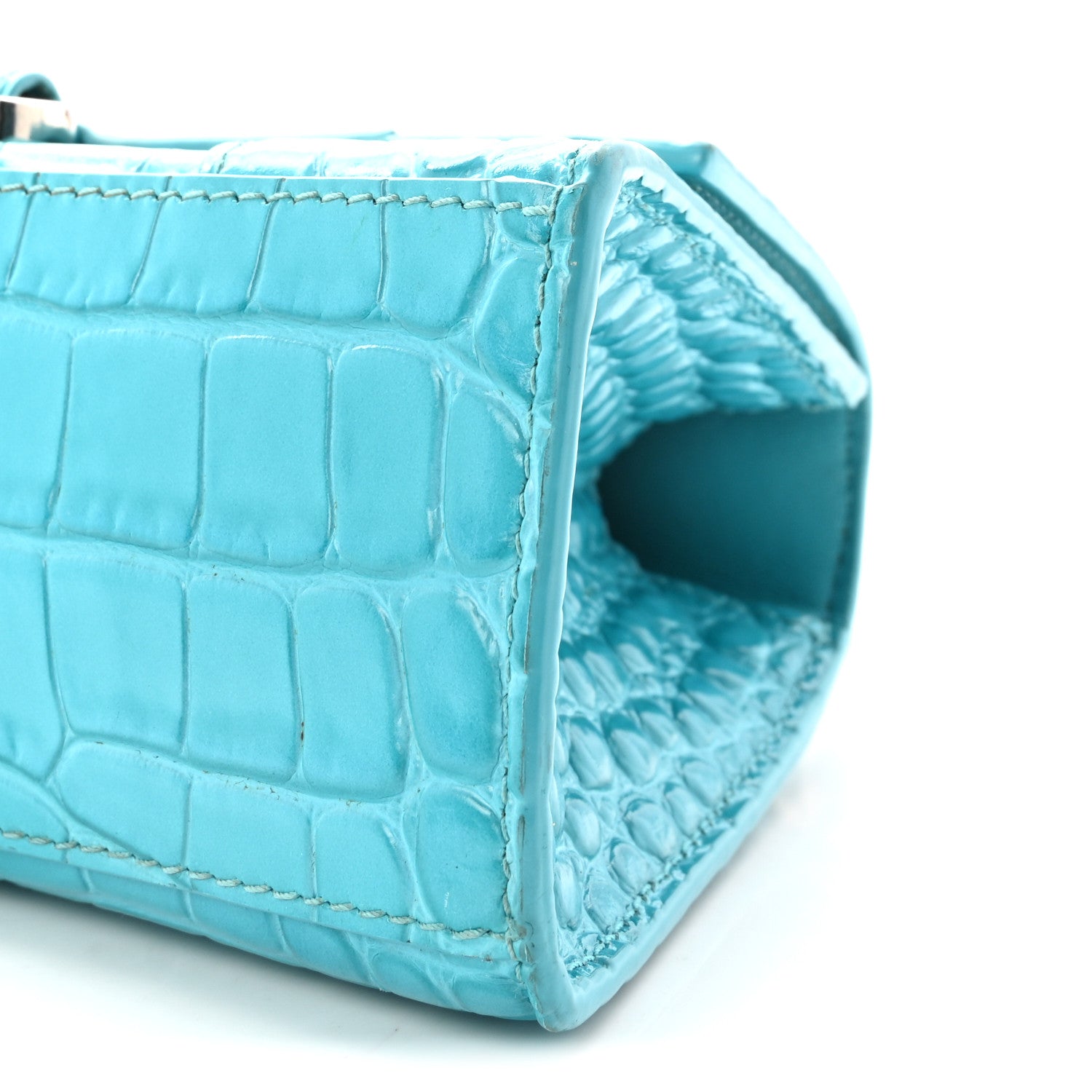 Balenciaga Shiny Calfskin Crocodile Embossed Hourglass Top Handle Bag XS Azur 9 of 9