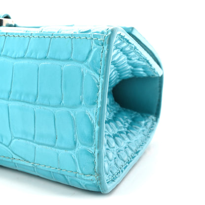 Balenciaga Shiny Calfskin Crocodile Embossed Hourglass Top Handle Bag XS Azur 9 of 9