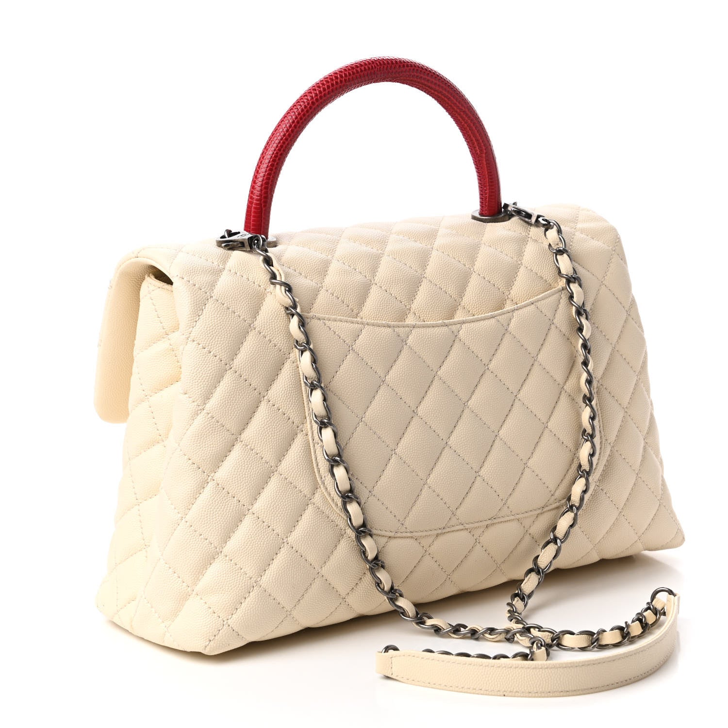 Chanel Caviar Lizard Quilted Medium Coco Handle Flap White 3 of 10