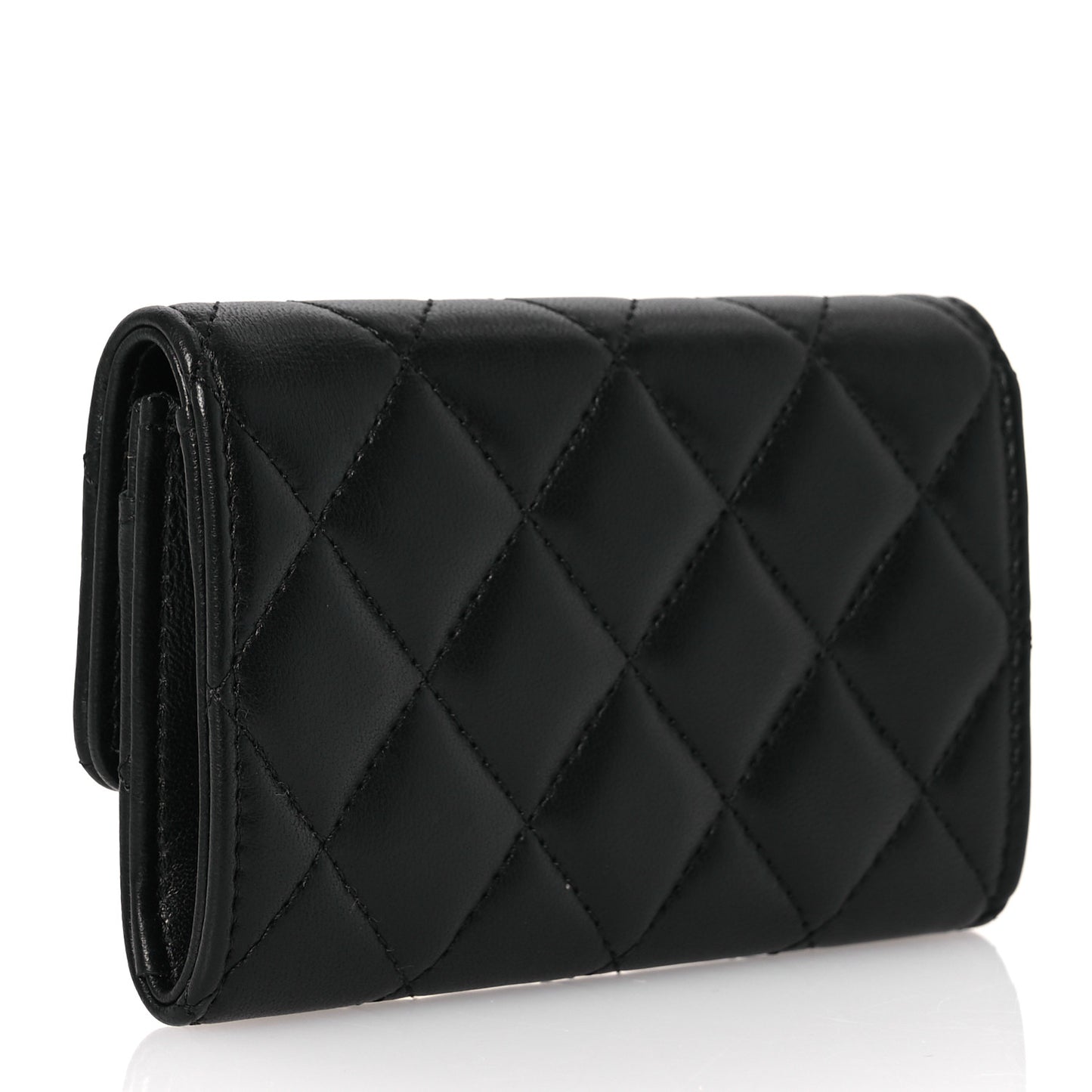 Lambskin Quilted Pearl CC Chanel Flap Card Holder Black