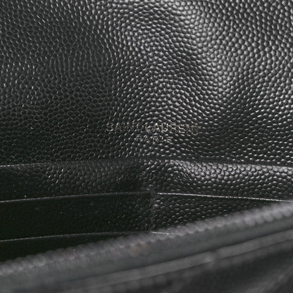 Saint Laurent Grain De Poudre Matelasse Chevron Monogram Monochrome Envelope Chain Wallet Black 6 of 11