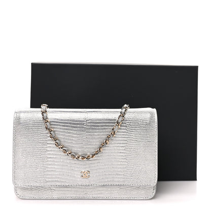 Chanel Calfskin Lizard Embossed Wallet on Chain WOC Silver 11 of 11