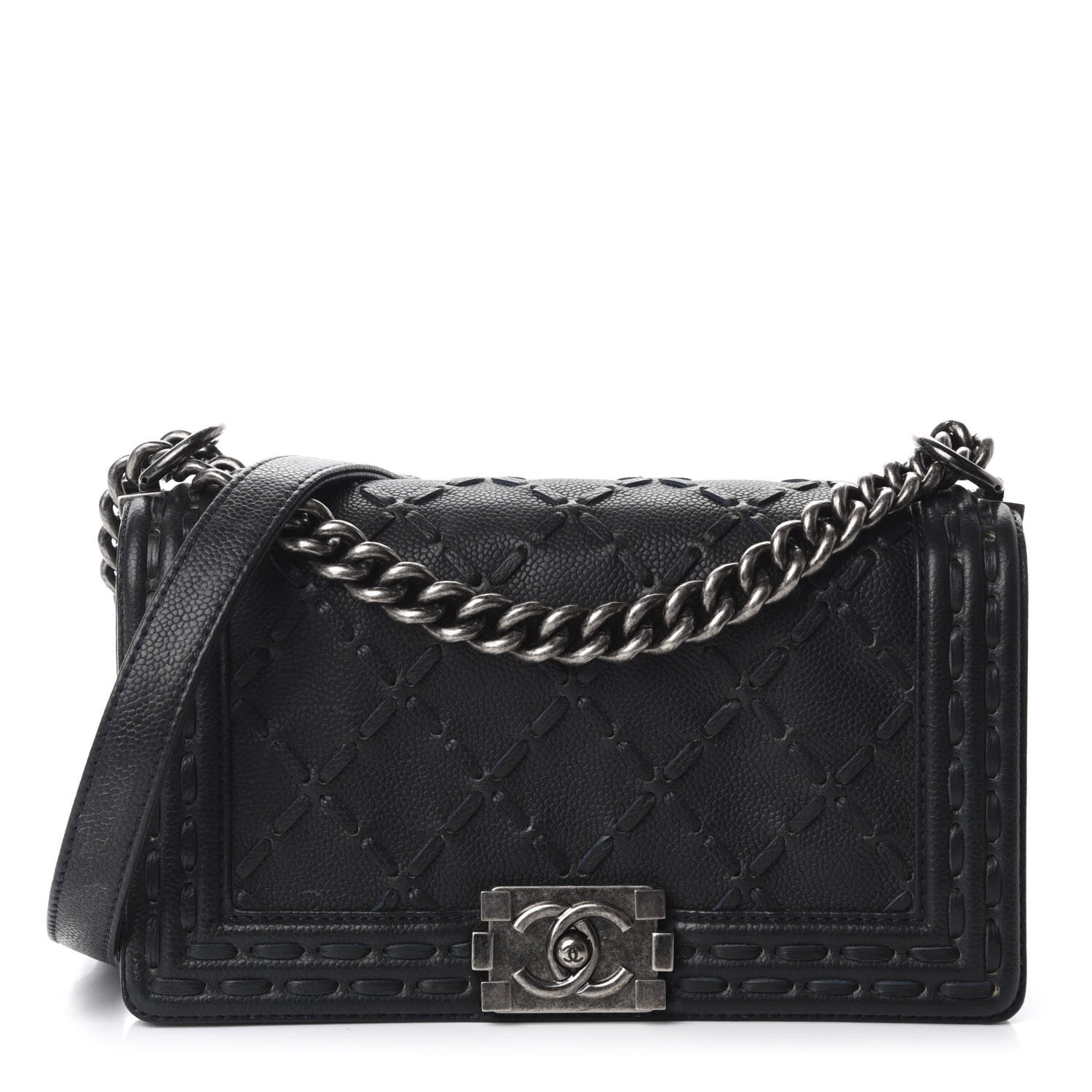 Chanel Caviar Stitched Medium Boy Flap Blue 1 of 14
