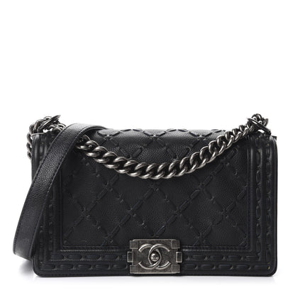 Chanel Caviar Stitched Medium Boy Flap Blue 1 of 14