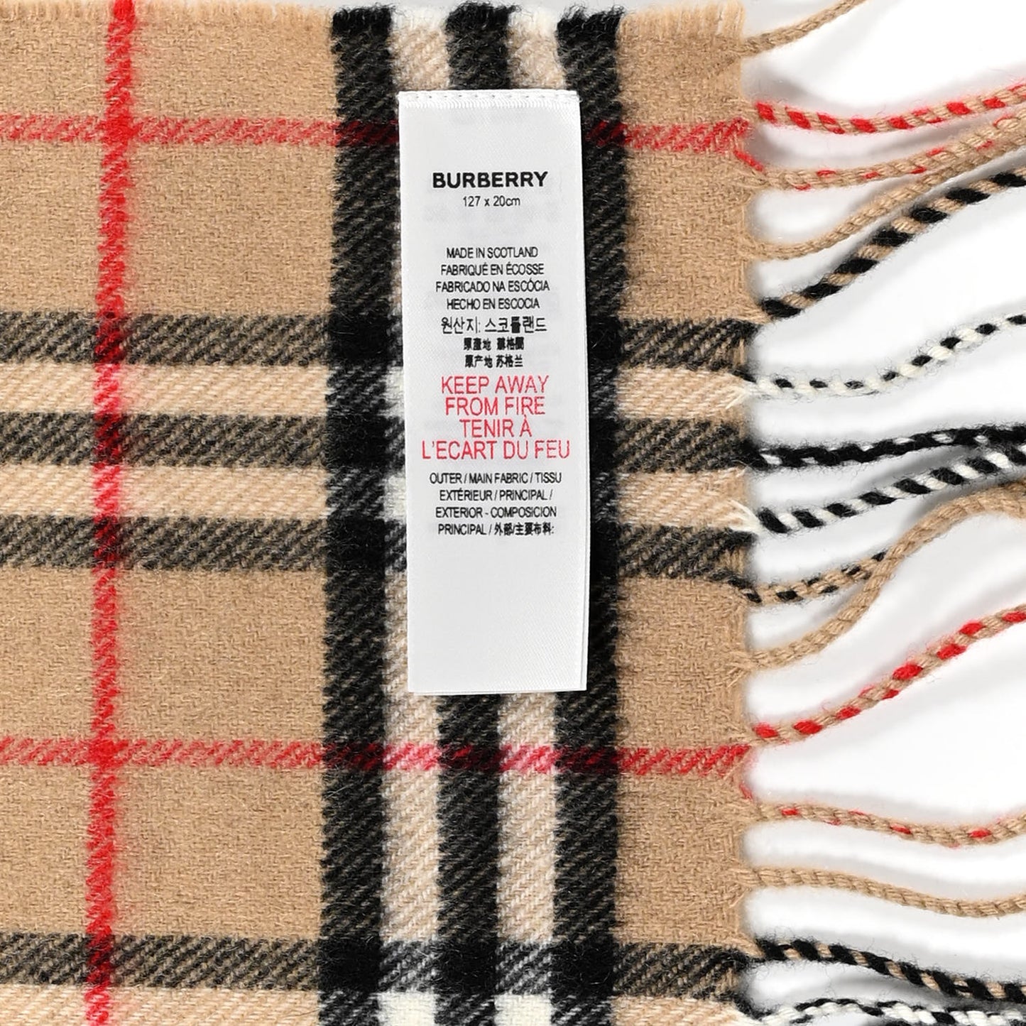 Cashmere House Check Fringe Scarf Camel