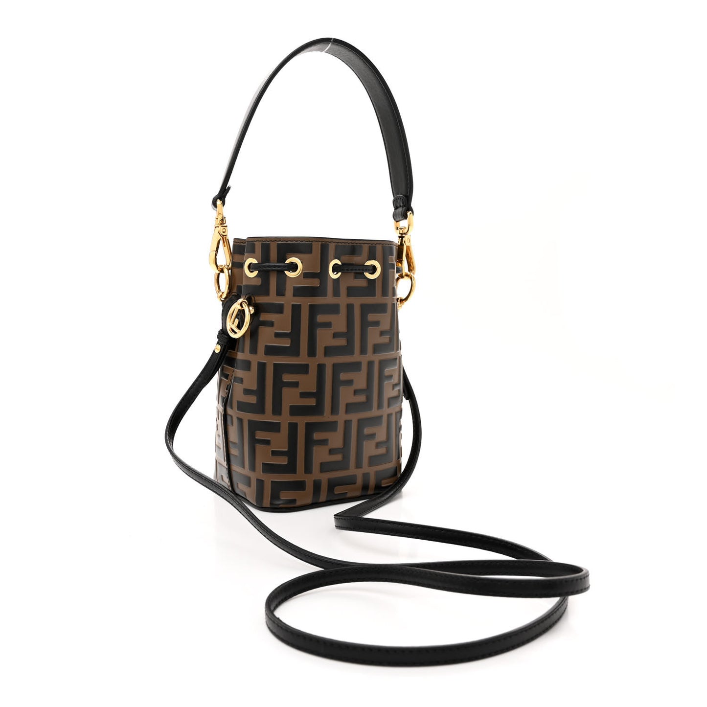 Vitello Liberty F is Fendi Bi-Color FF 1974 Embossed Mini Mon Tresor Bucket Bag Maya Black
