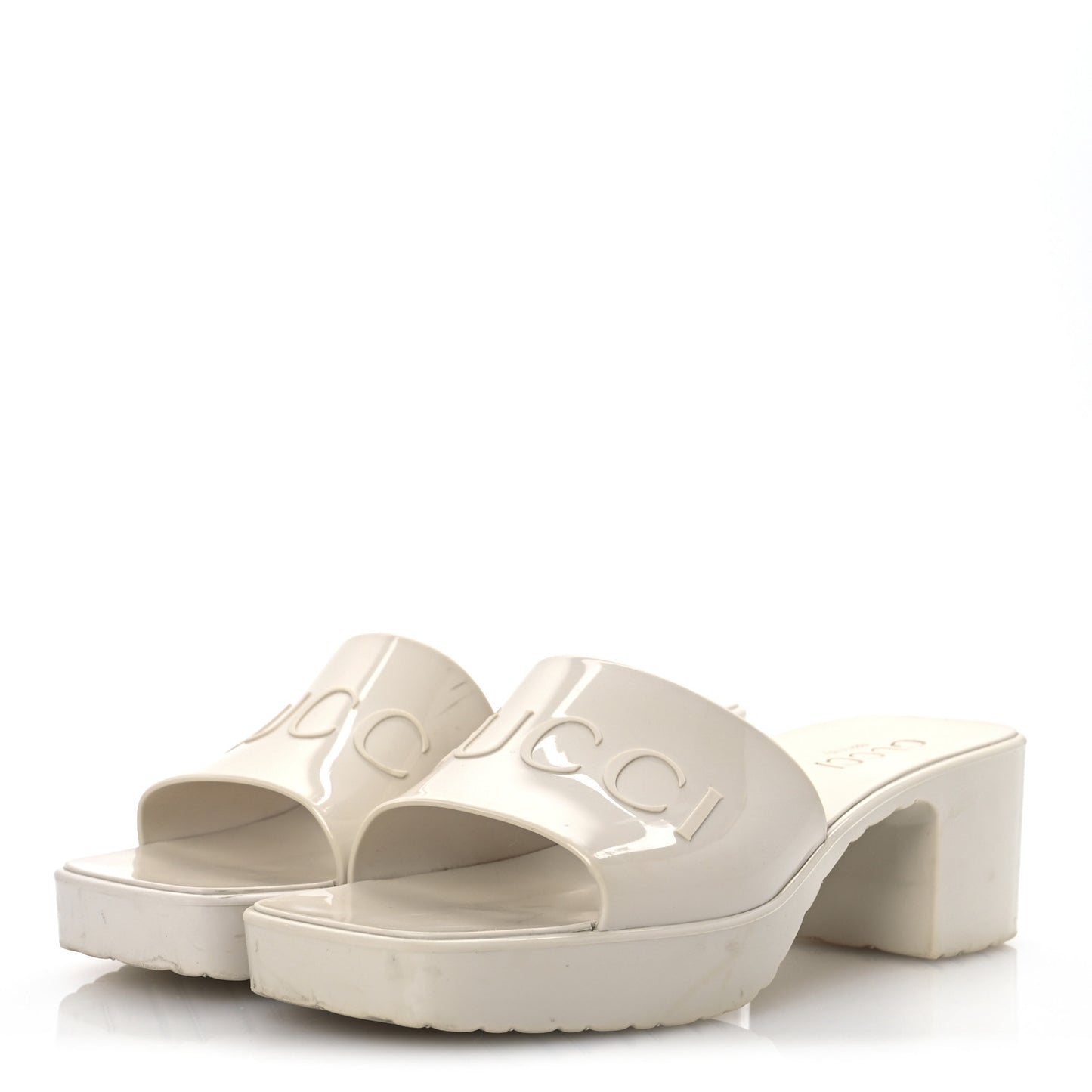 Rubber Gucci Logo Womens Platform 20/60mm Slide Sandals 35 Mystic White