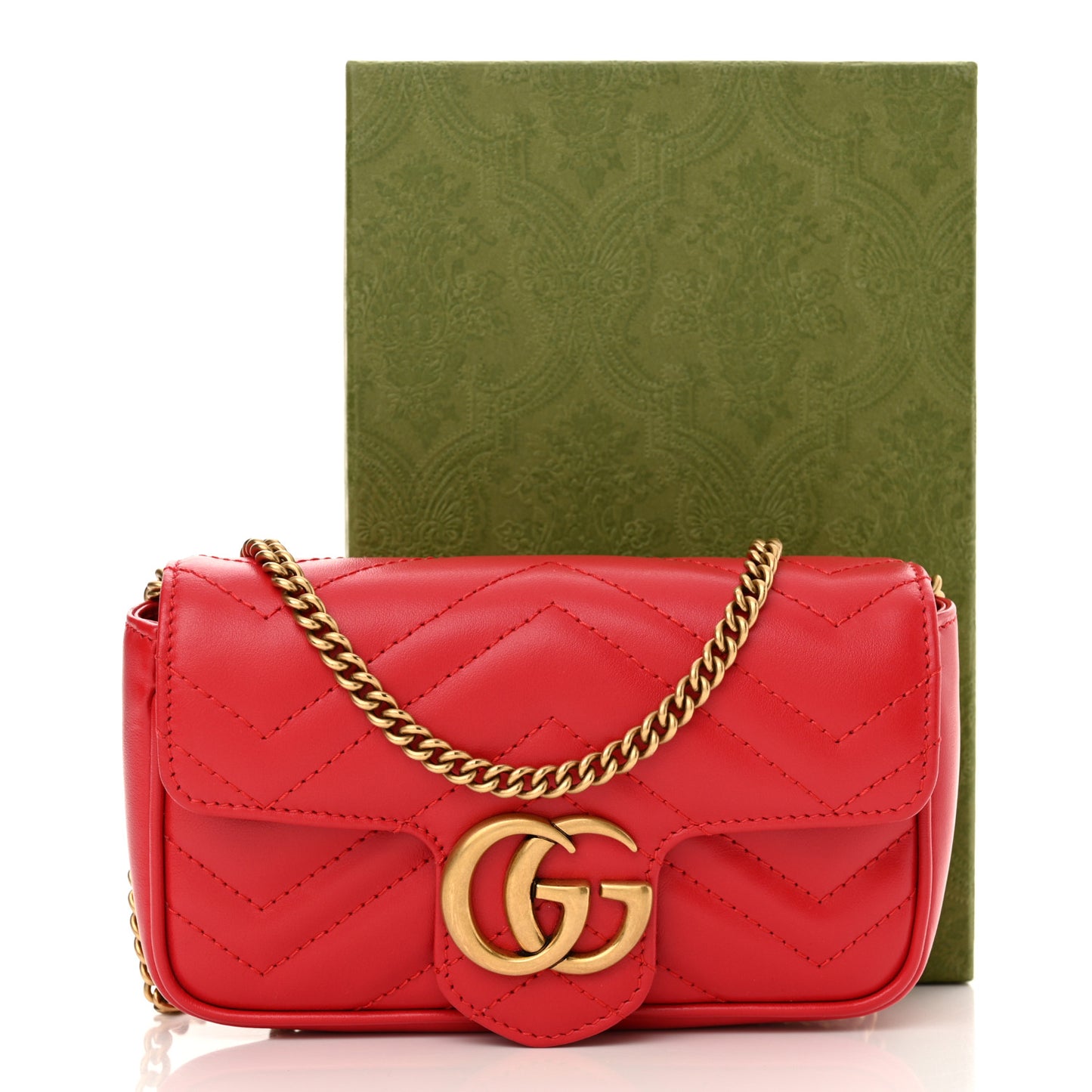 Calfskin Matelasse Super Mini GG Marmont Shoulder Bag Hibiscus Red