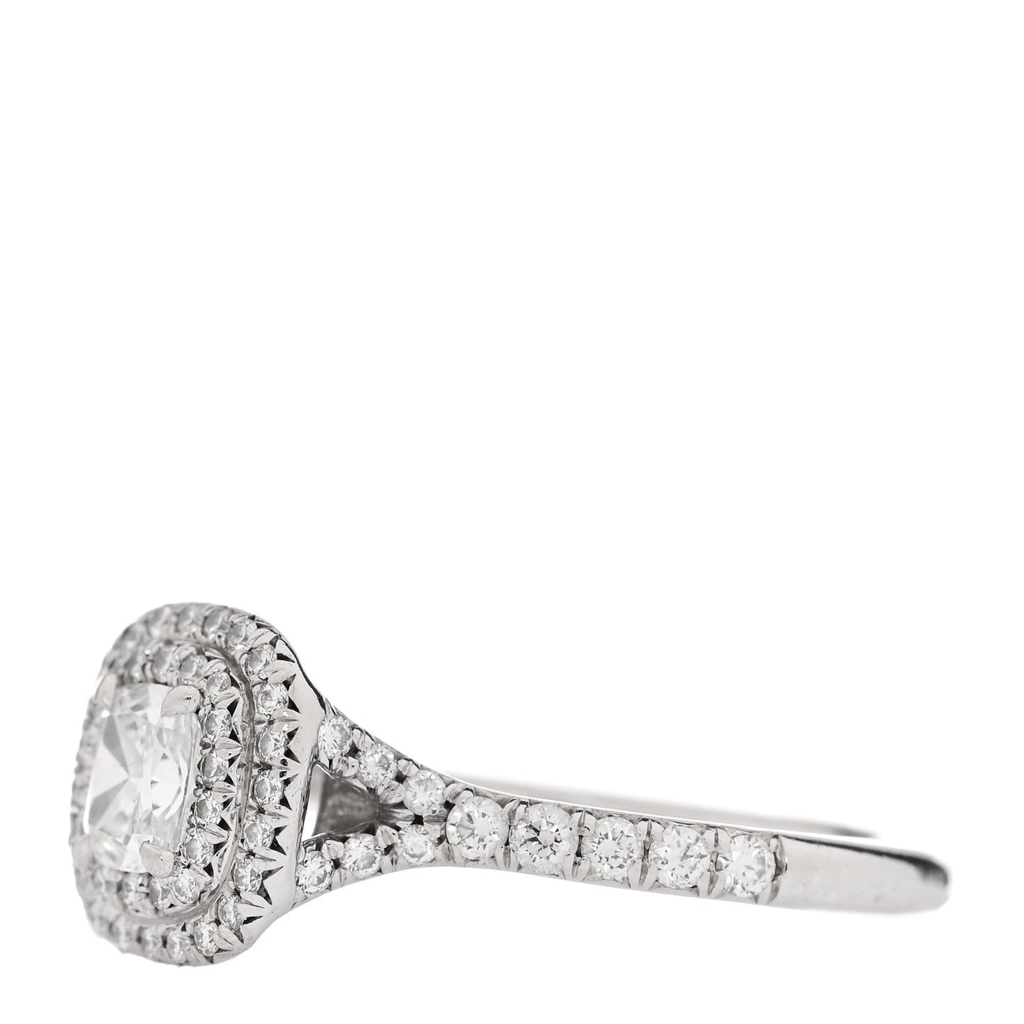 Platinum Diamond .41ct Soleste Cushion Cut Double Halo Engagement Ring 50 5.25