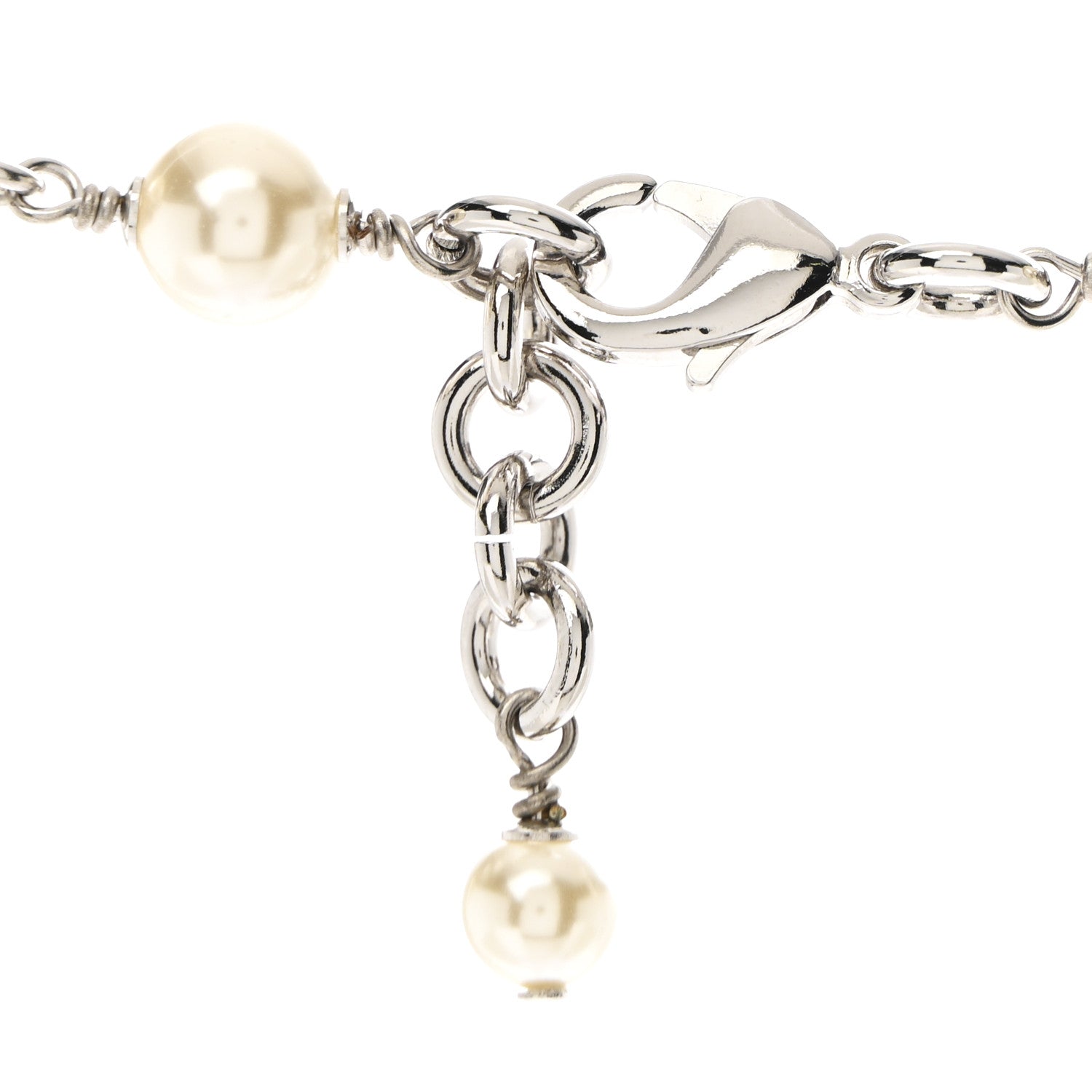 Chanel Crystal Pearl CC Long Necklace Silver 5 of 7