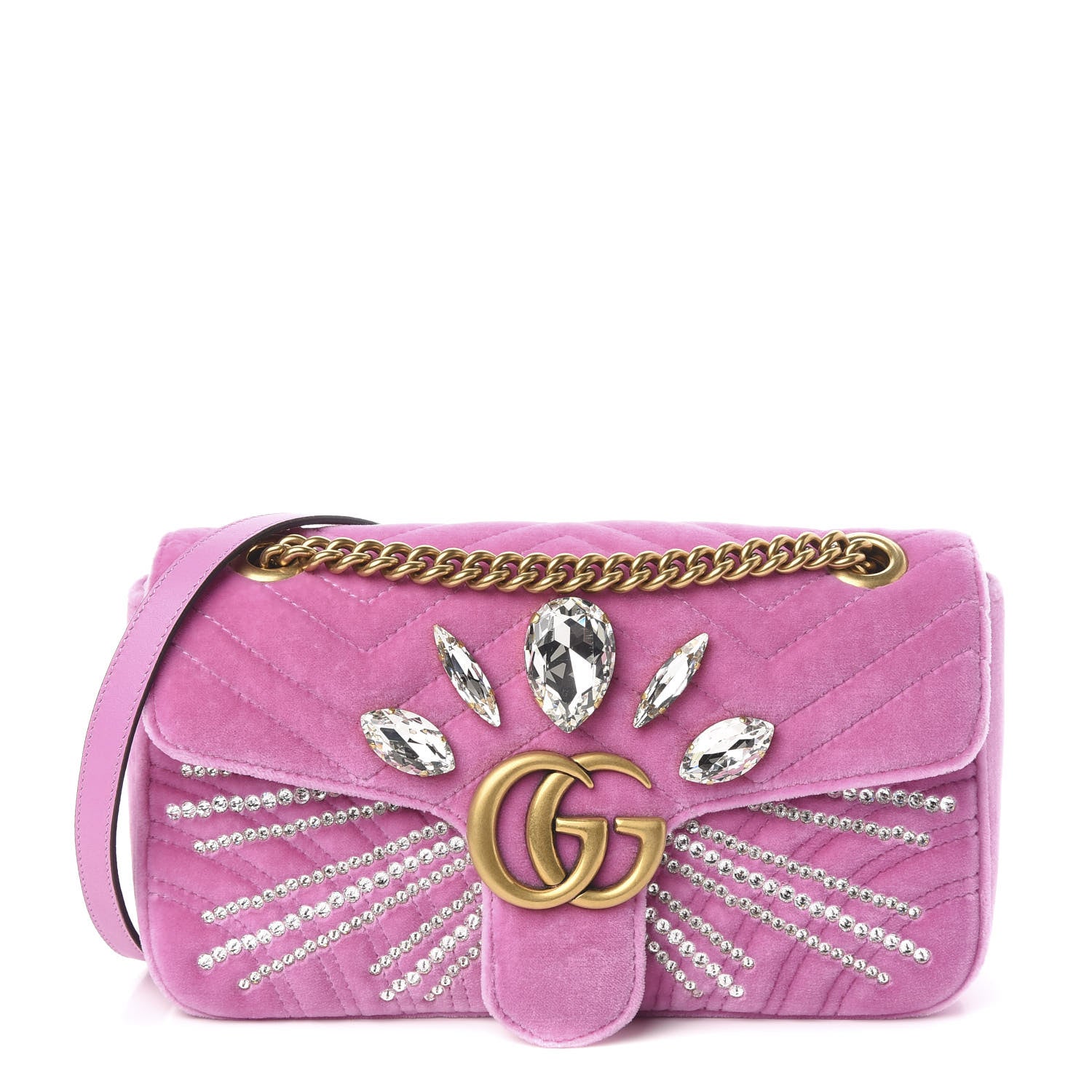 Gucci Velvet Matelasse Marquise Crystals Embroidered Small GG Marmont Shoulder Bag Malva 1 of 10
