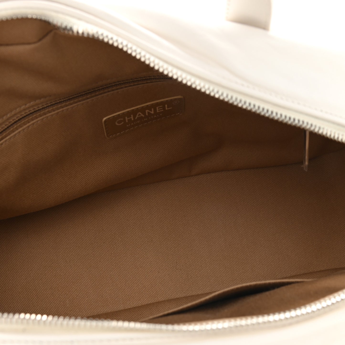 Aged Calfskin Quilted Small Express Bowling Bag White