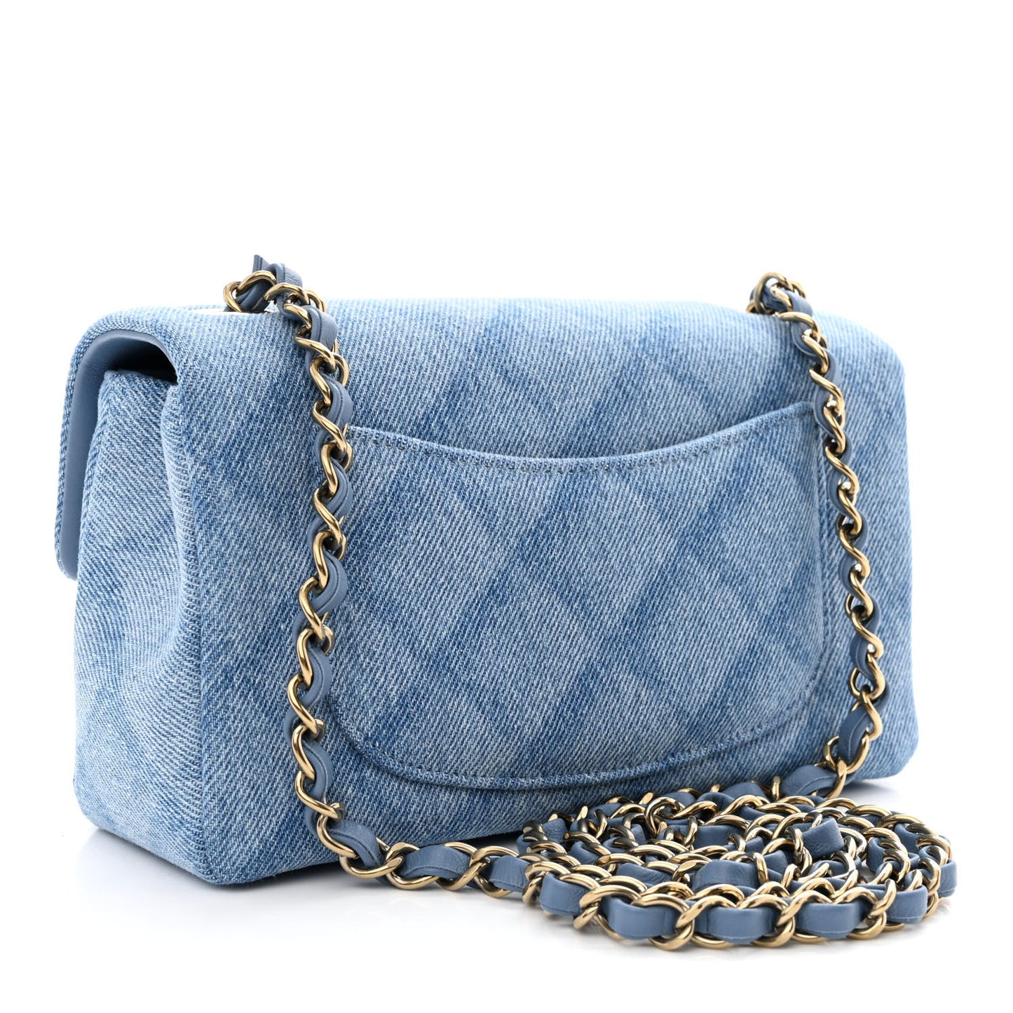 Printed Denim Quilted Mini Rectangular Flap Light Blue