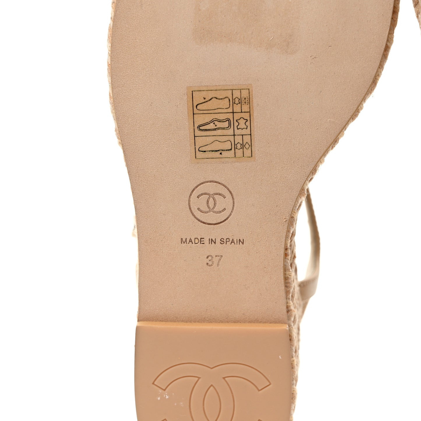 Lambskin Grosgrain CC Espadrilles Wedges 37 Beige Black