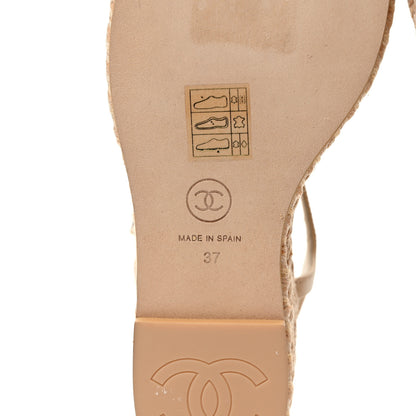 Chanel Lambskin Grosgrain CC Espadrilles Wedges 37 Beige Black 6 of 8