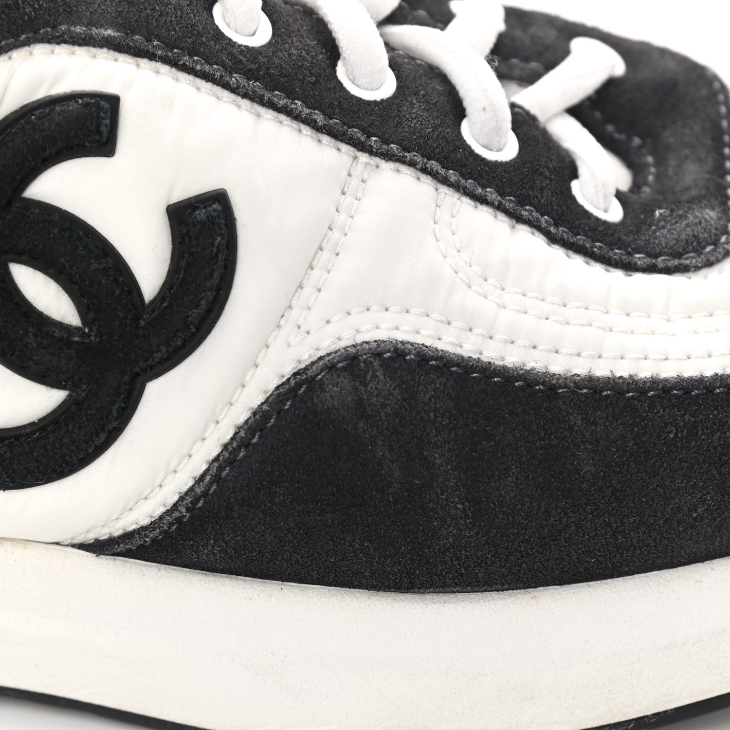 Chanel Nylon Suede Calfskin CC Sneakers 36 White Dark Grey 11 of 11