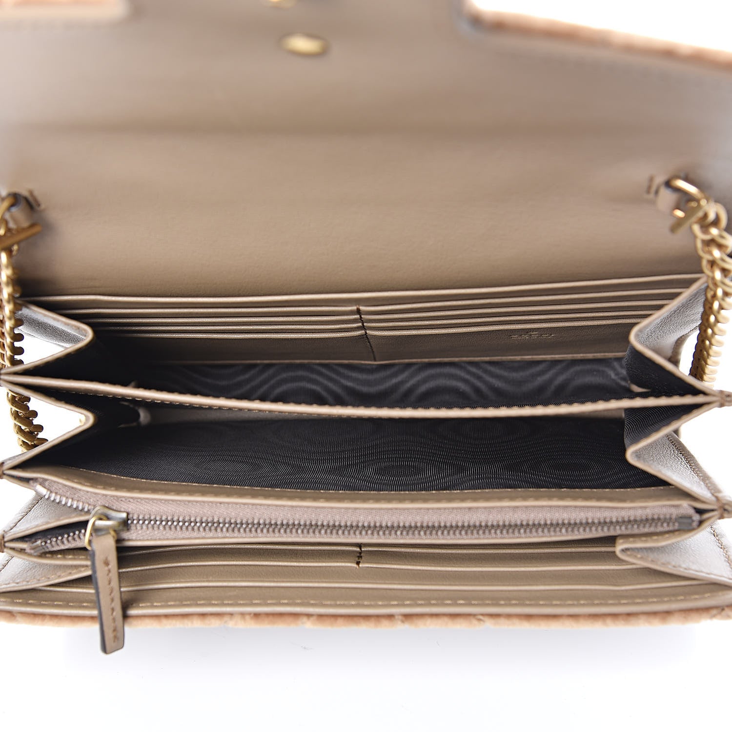 Gucci Velvet Matelasse GG Marmont Chain Wallet Taupe 5 of 11