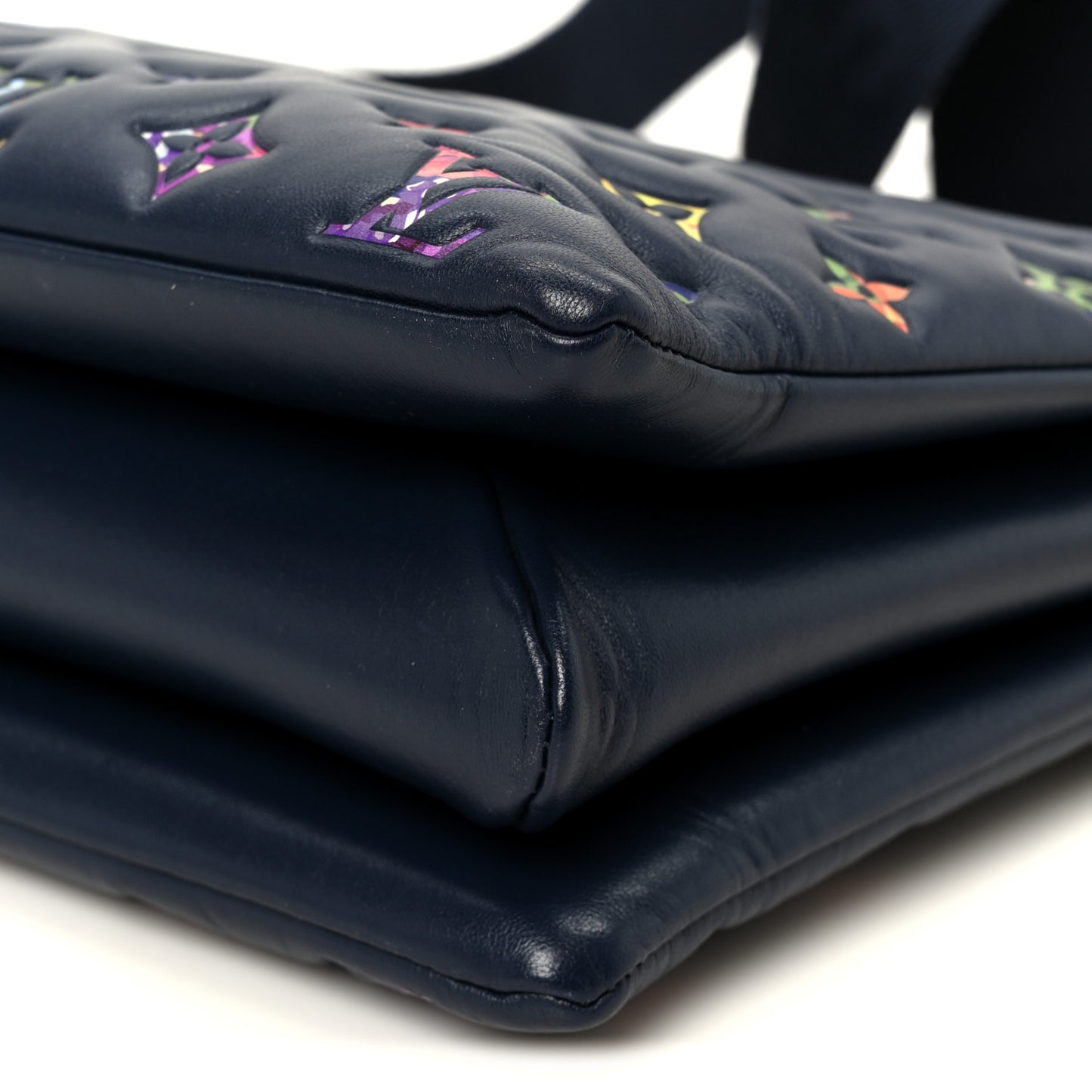 Lambskin Embossed Monogram LV Garden Coussin MM Navy Blue