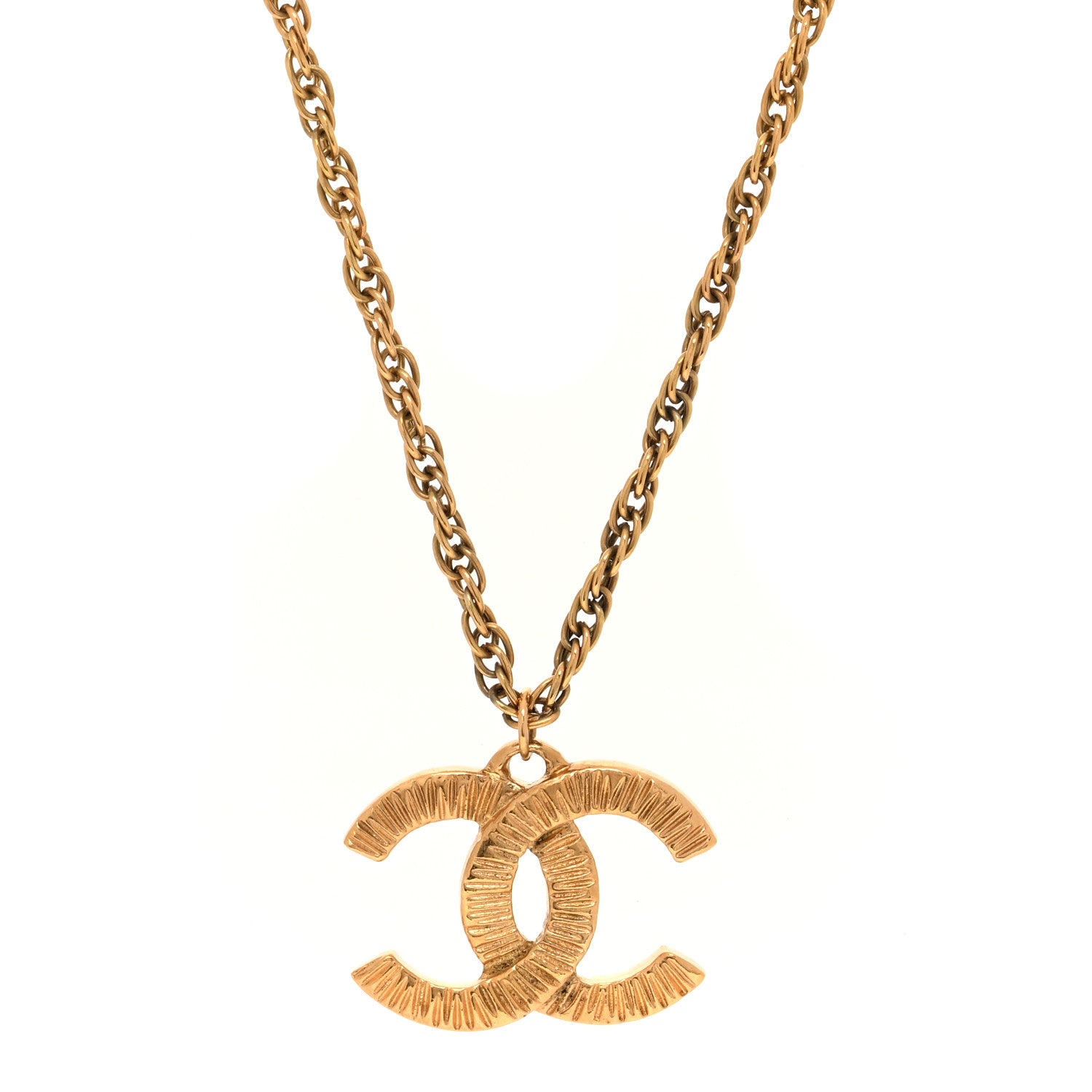 Chanel Metal Textured CC Chain Pendant Necklace Gold 1 of 4