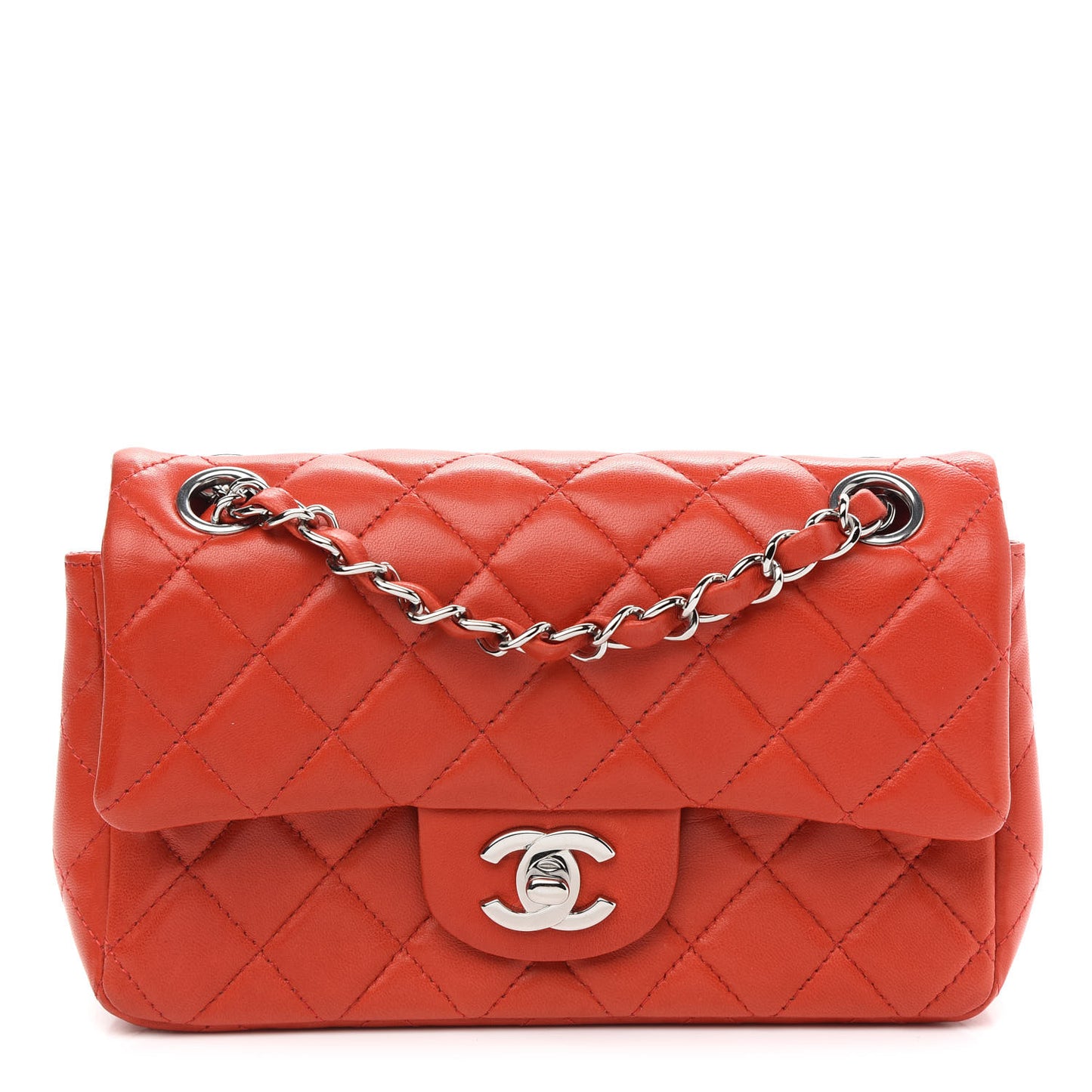 Lambskin Quilted Mini Rectangular Flap Red
