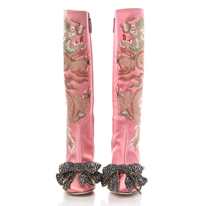 Gucci Silk Satin Malaga Kid Embroidered Candy Dragon Block-Heel Knee Boot 38 Glossy Pink 3 of 12
