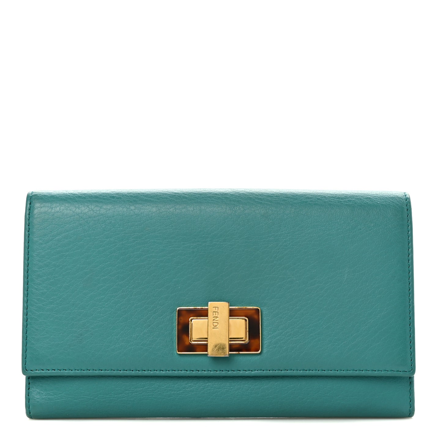 Calfskin Tortoise Peekaboo Continental Wallet Turquoise