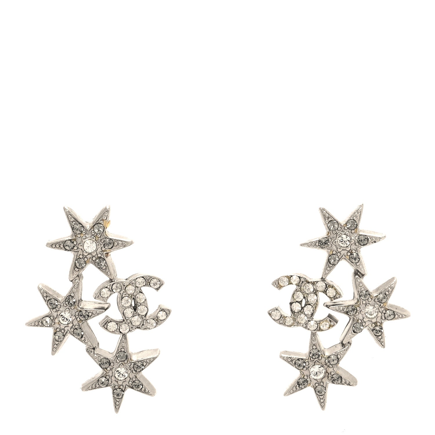 Chanel Crystal Star CC Earrings Silver 1 of 6