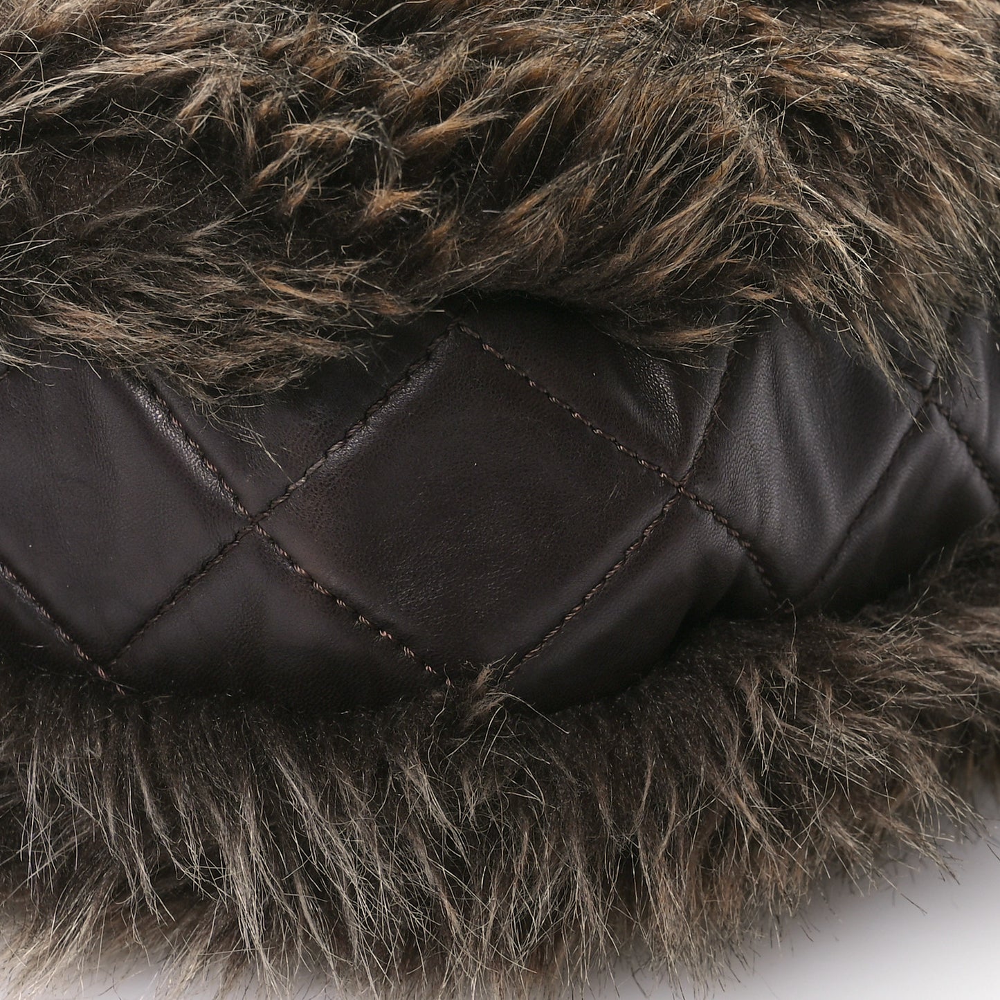 Lambskin Quilted Fantasy Fur Flap Brown