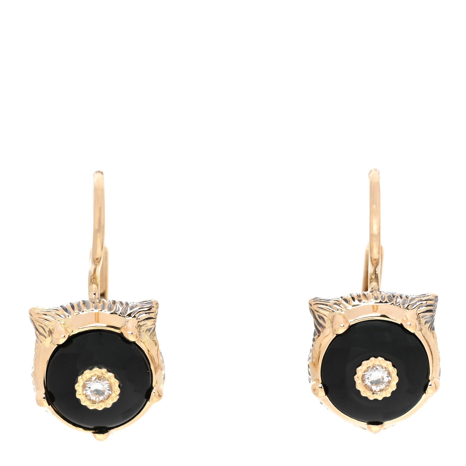 Gucci 18K Yellow Gold Diamond Black Onyx Le Marche Des Merveilles Feline Earrings 1 of 6