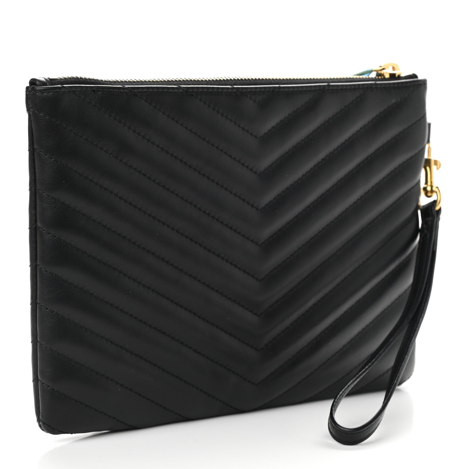 Saint Laurent Calfskin Matelasse Chevron Monogram A5 Wristlet Black 3 of 11