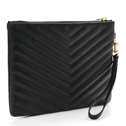Saint Laurent Calfskin Matelasse Chevron Monogram A5 Wristlet Black 3 of 11