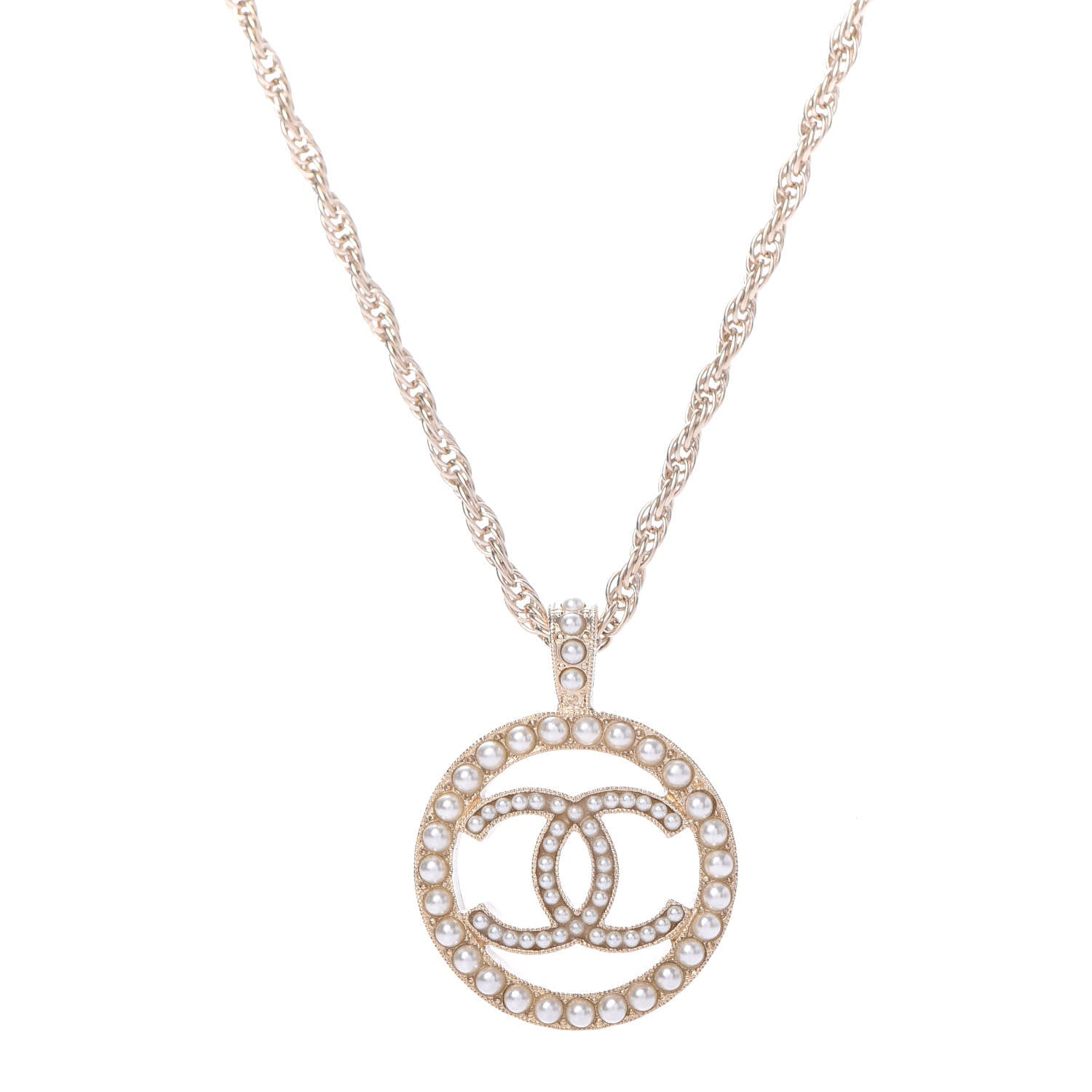 Chanel Pearl CC Round Pendant Necklace Gold 3 of 6